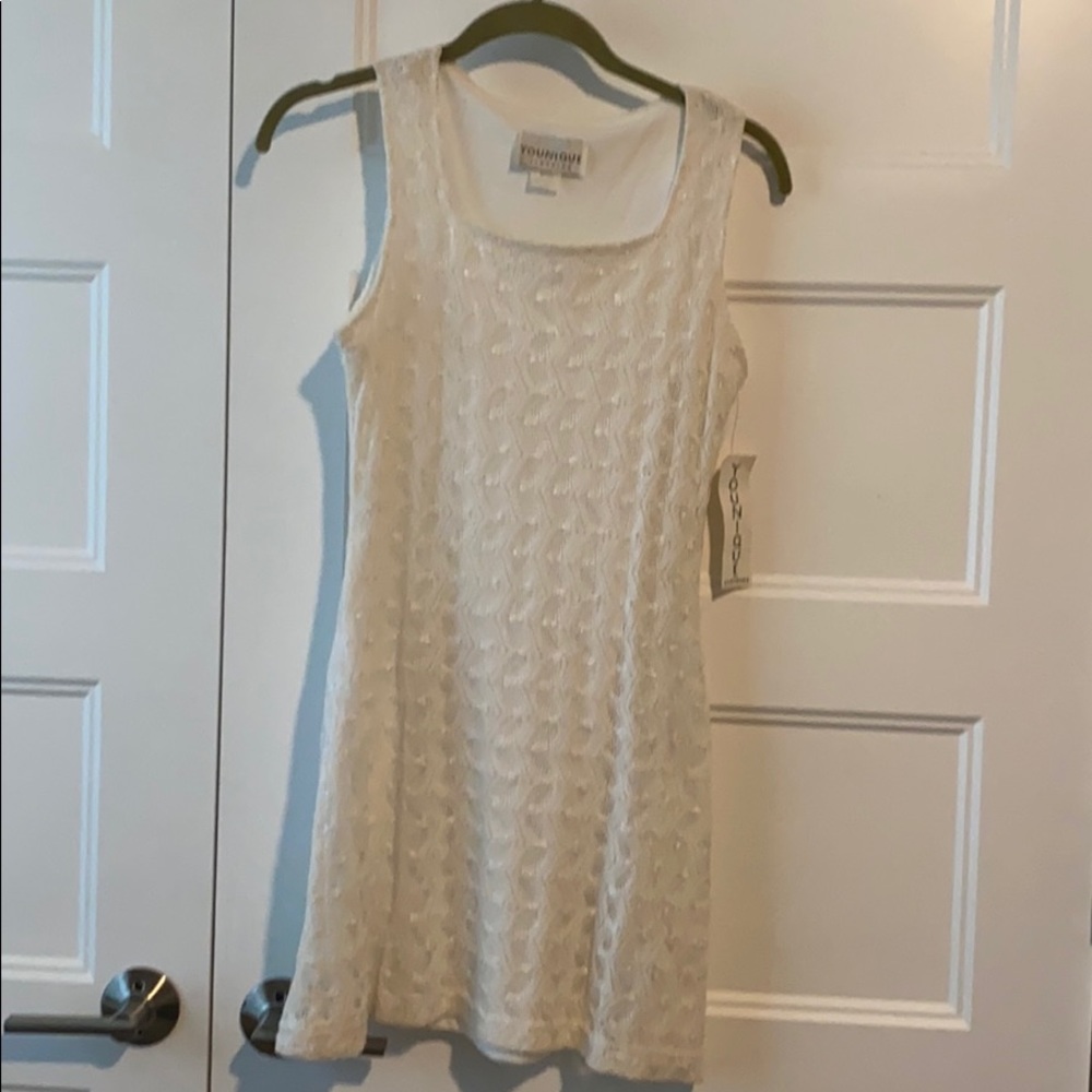 Off white mini fully lined square next dress
